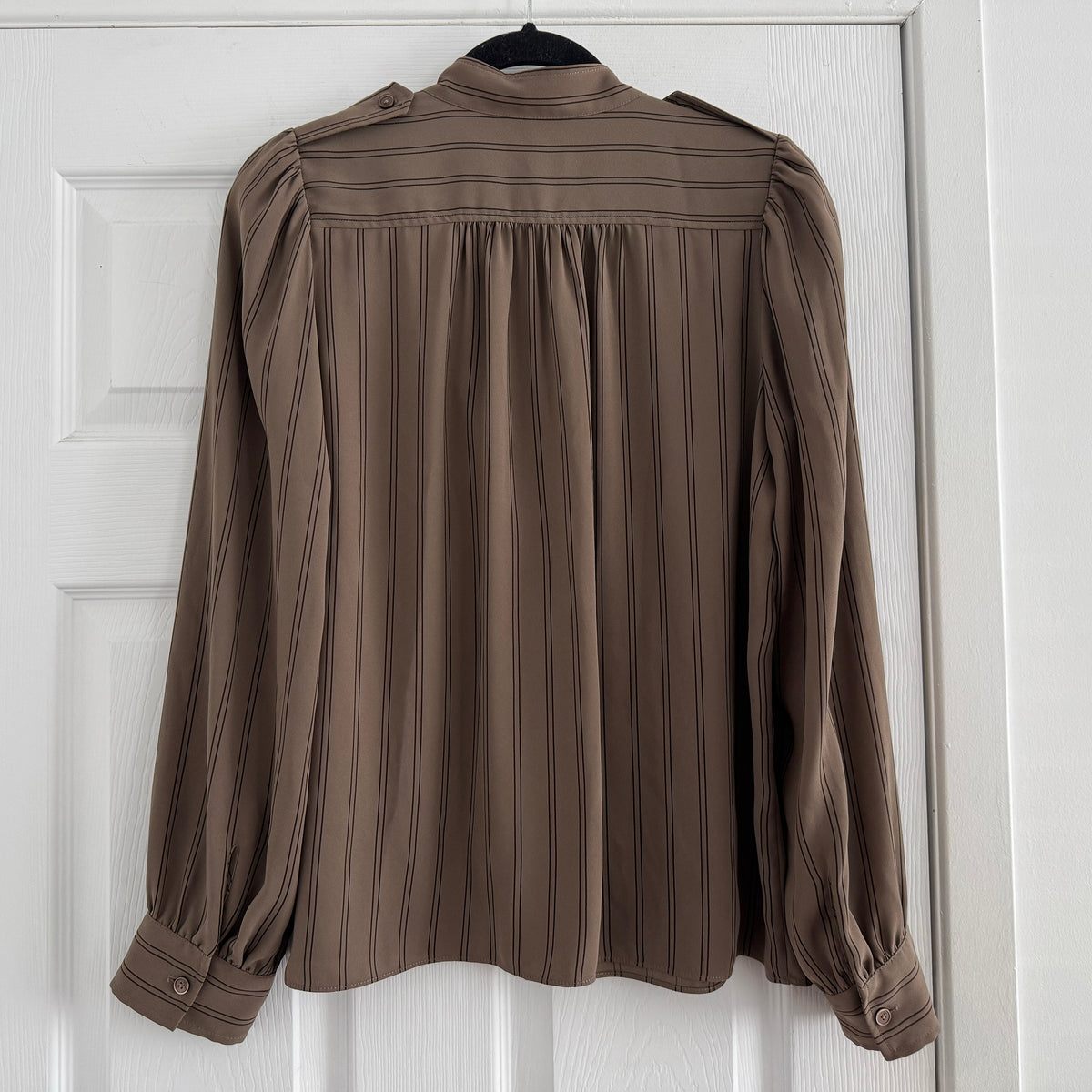 Wilfred "Overture" Crepe Blouse in Taupe/Brown Stripe, size Small