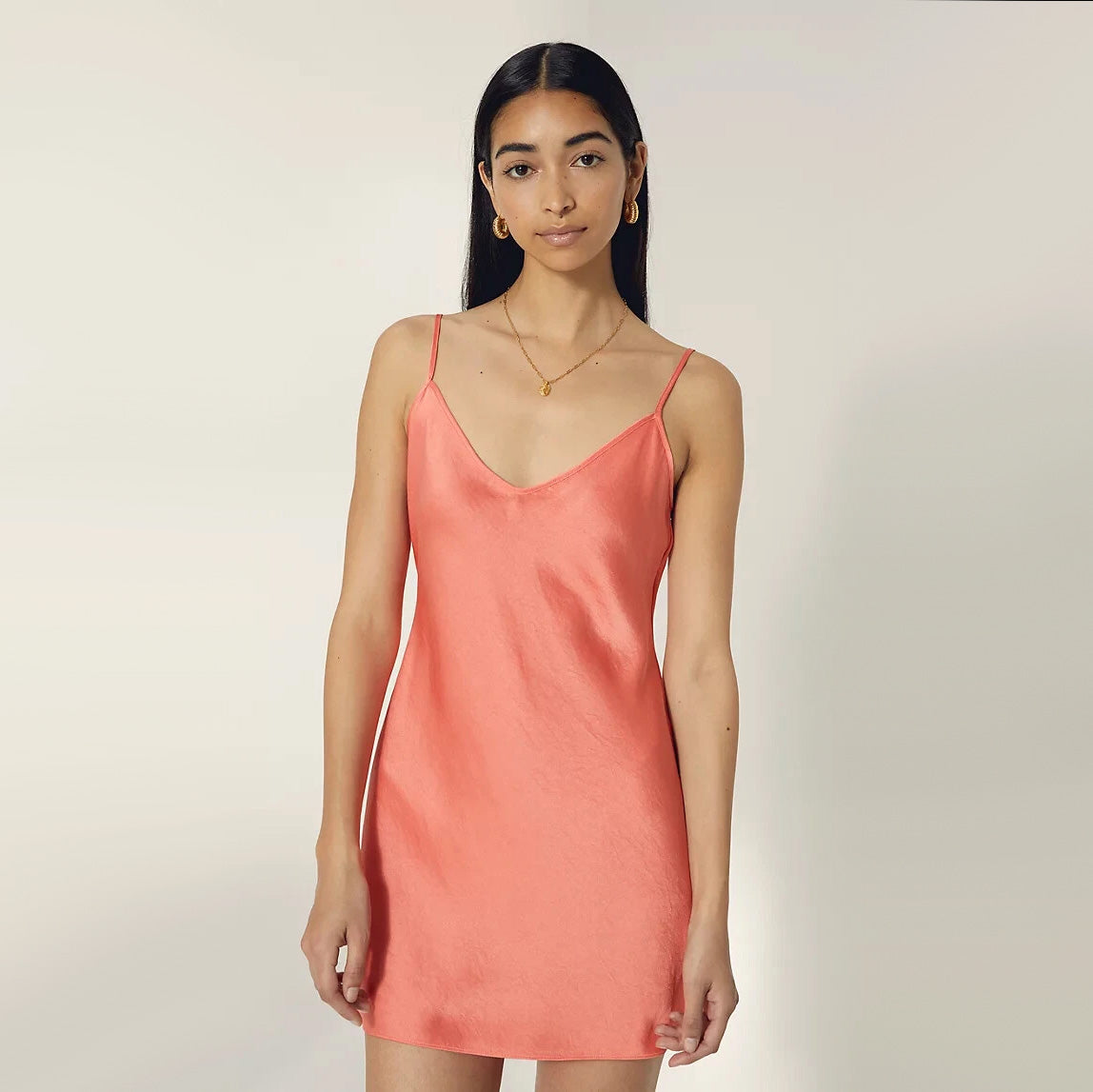 Wilfred Satiny Slip Mini Dress in Coral, size Small