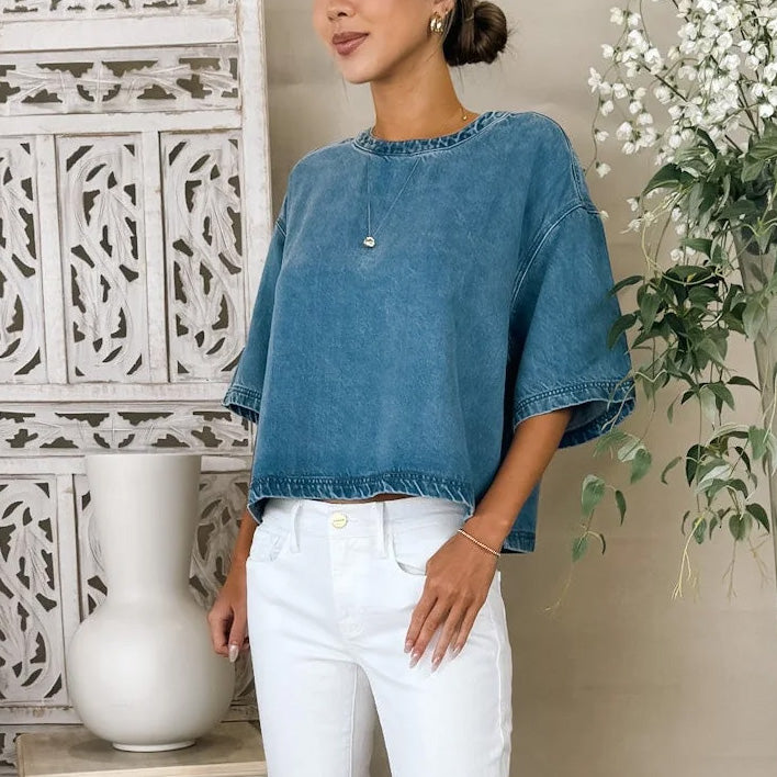 Xirena "Austin" Denim Top in Blue, size Medium