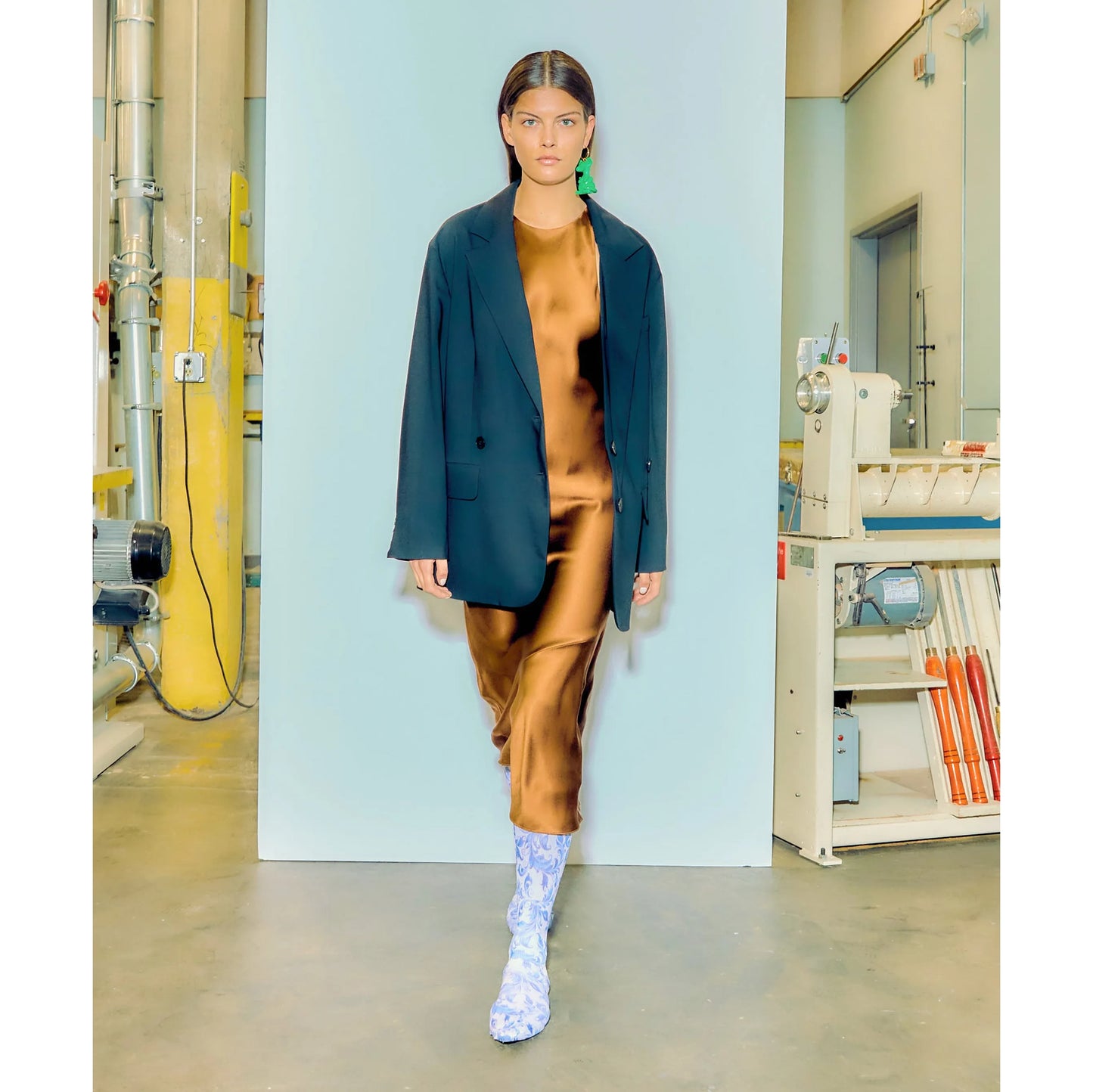 Tibi Heavy Satin Midi Bias Dress in Bronze, size 00