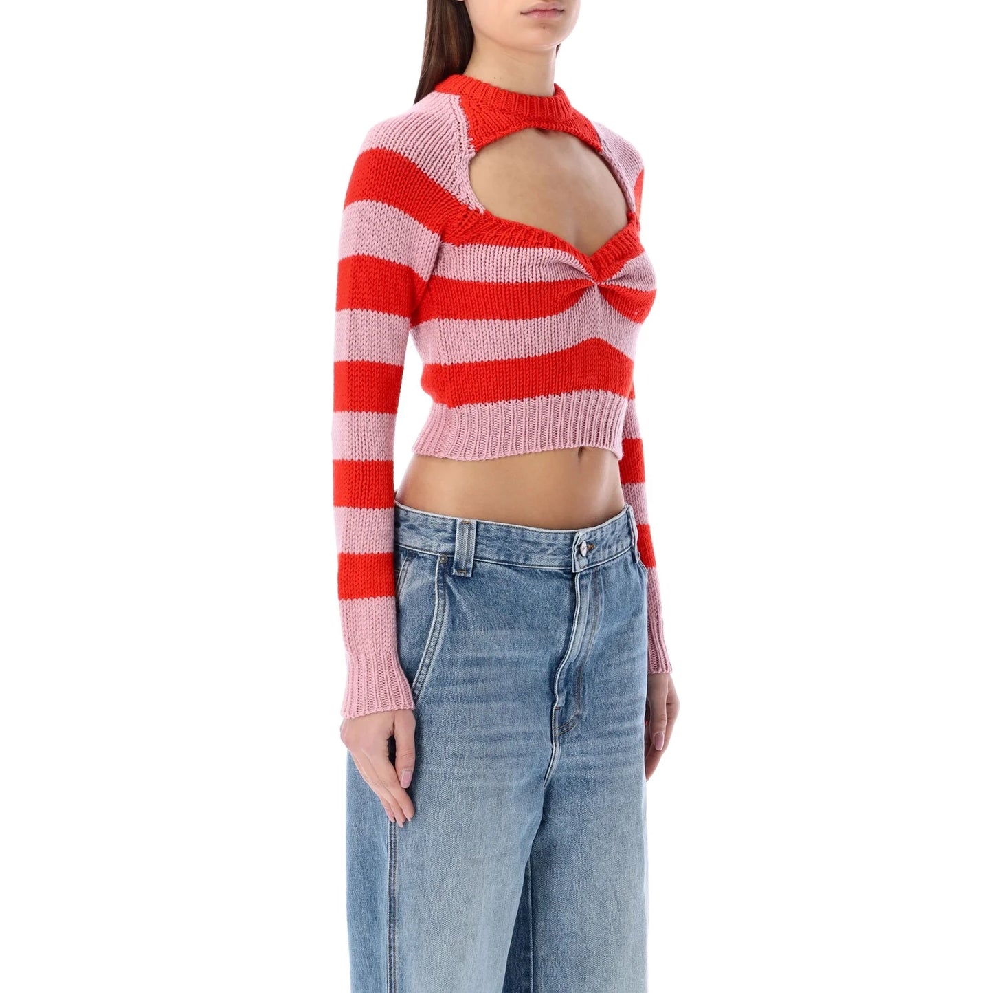 Marni Striped Crop Sweater in Red/Pink, size 42 (fits size small)