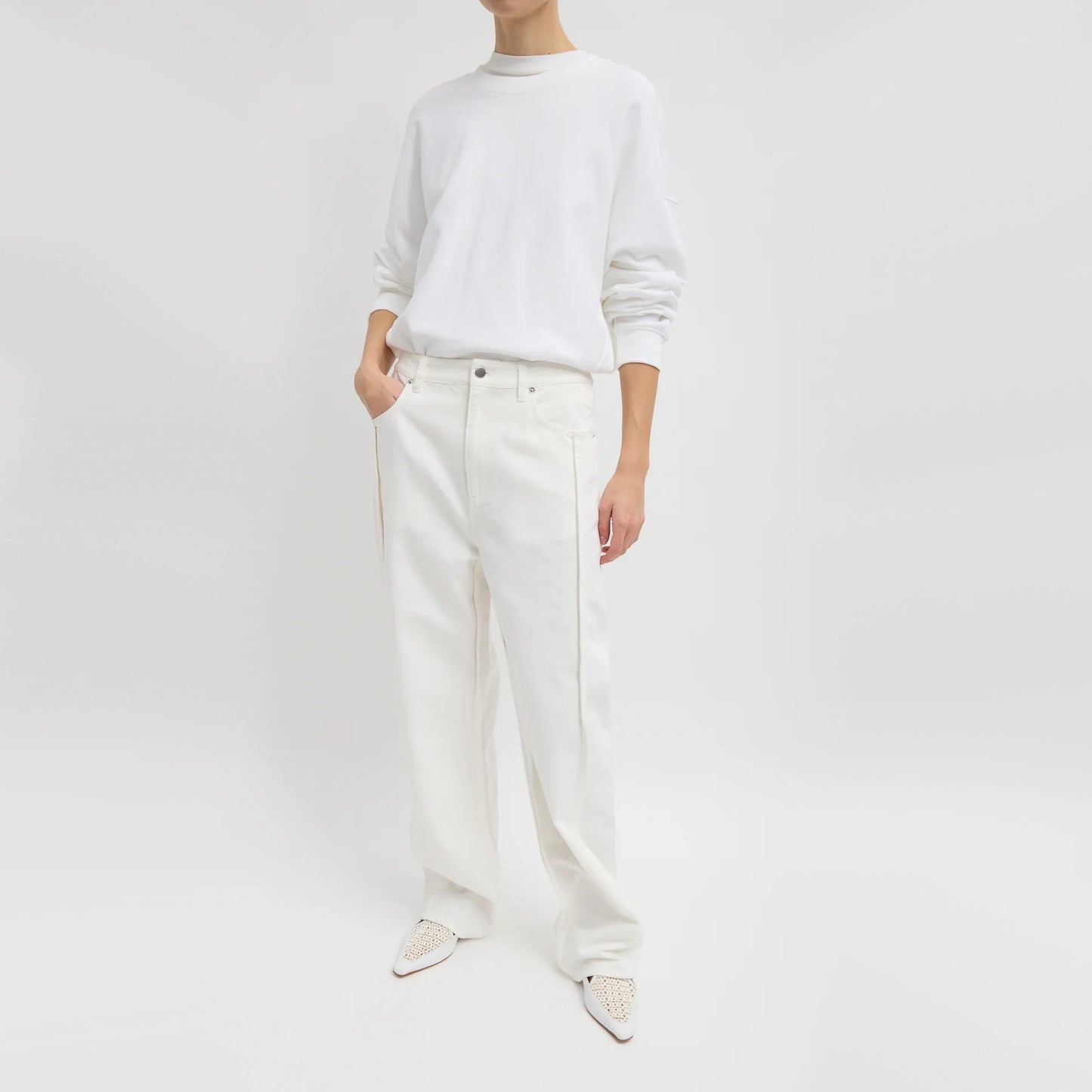 Tibi "Tuck Denim" Jeans in White, size 32