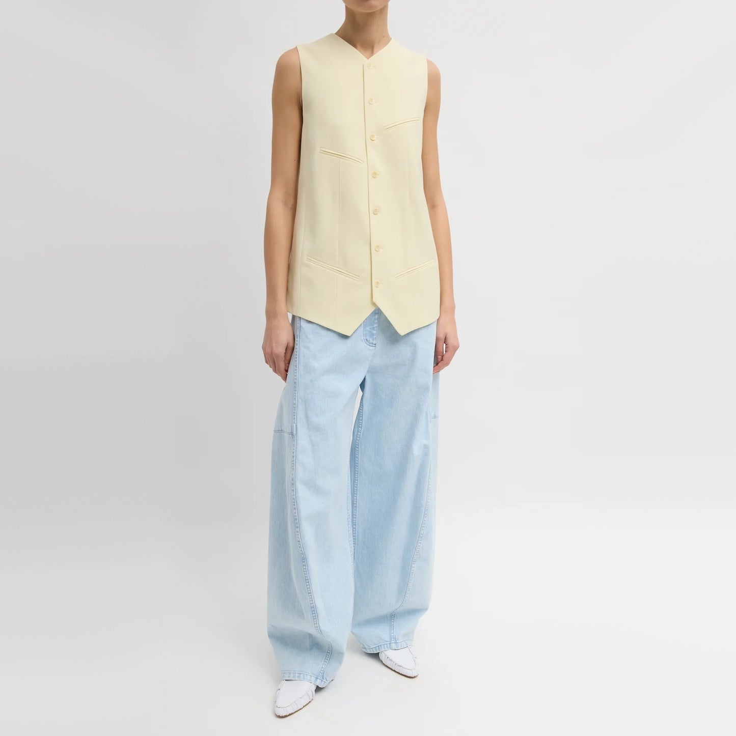 Tibi Tropical Wool Easy Vest in Ivory (Pale Yellow), size 12