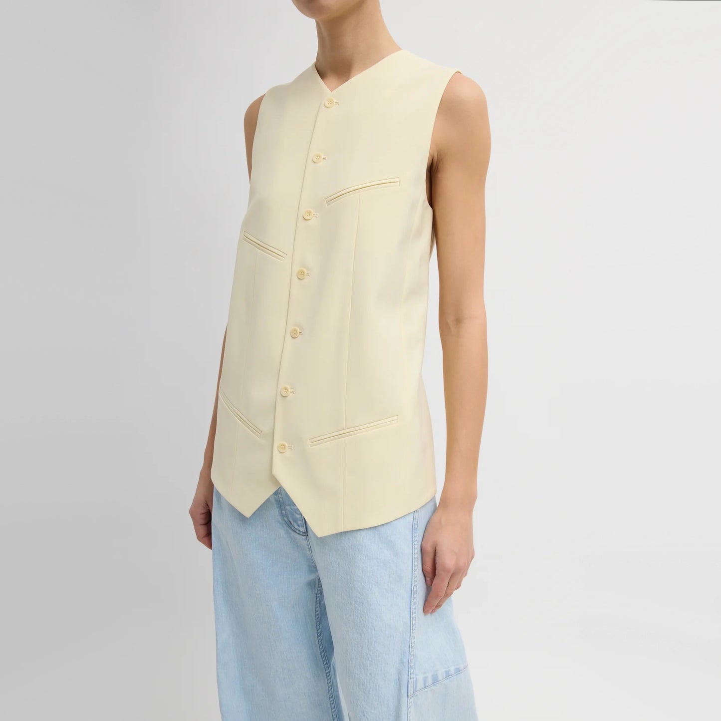Tibi Tropical Wool Easy Vest in Ivory (Pale Yellow), size 12