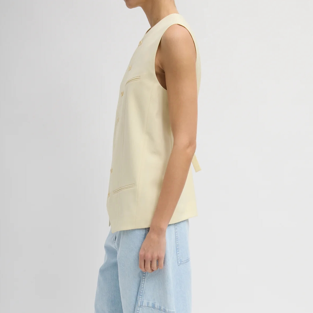 Tibi Tropical Wool Easy Vest in Ivory (Pale Yellow), size 12