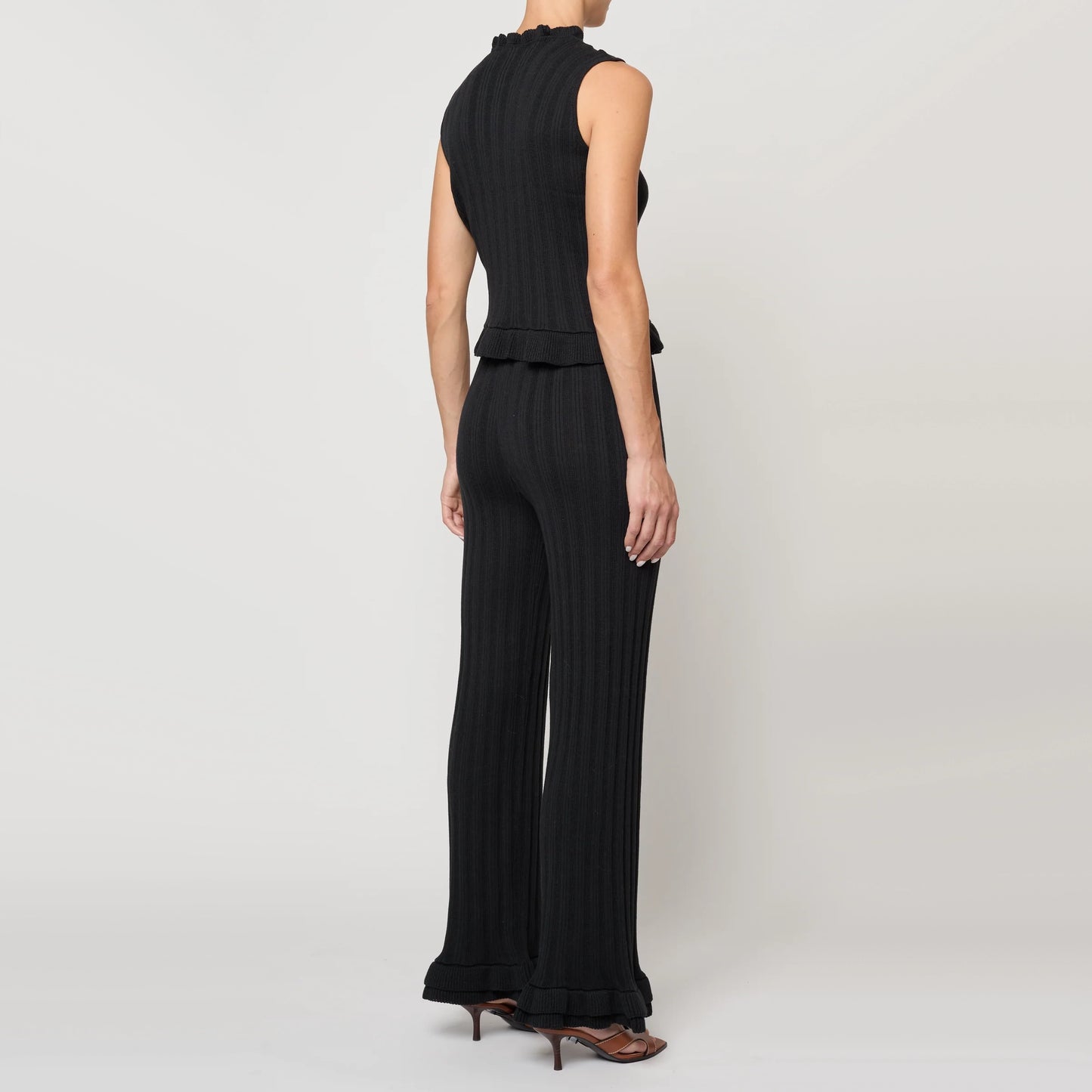Atelier Delphine Pointelle Ruffle Knit Pant in Black, size Small
