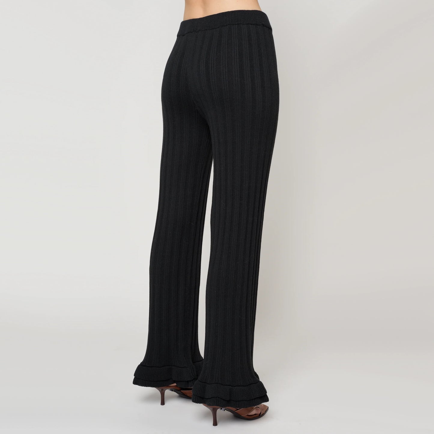 Atelier Delphine Pointelle Ruffle Knit Pant in Black, size Small