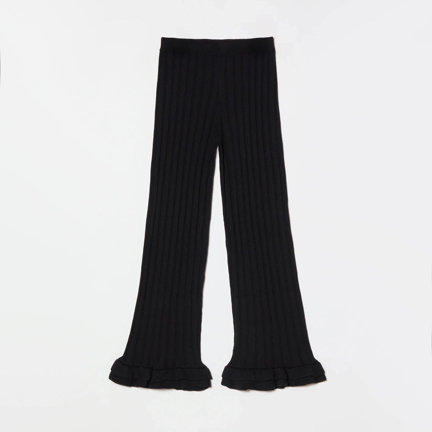Atelier Delphine Pointelle Ruffle Knit Pant in Black, size Small