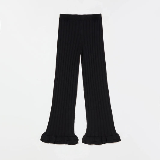 Atelier Delphine Pointelle Ruffle Knit Pant in Black, size Small