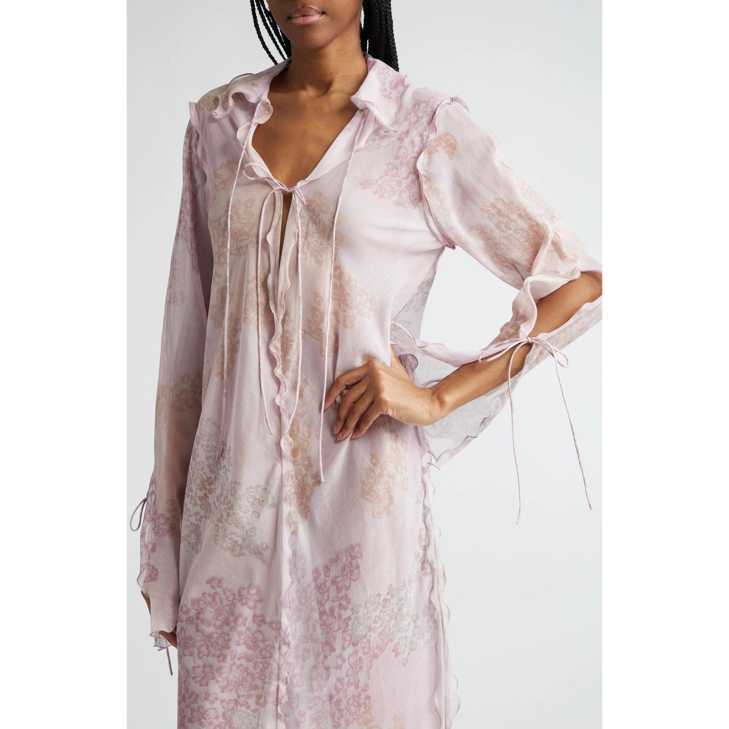 Acne Studios Chiffon Printed Maxi Dress in Pink, size 34