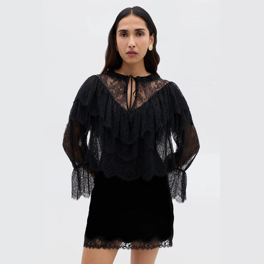 RIXO "Faryn" Lace Top in Black, Size Small