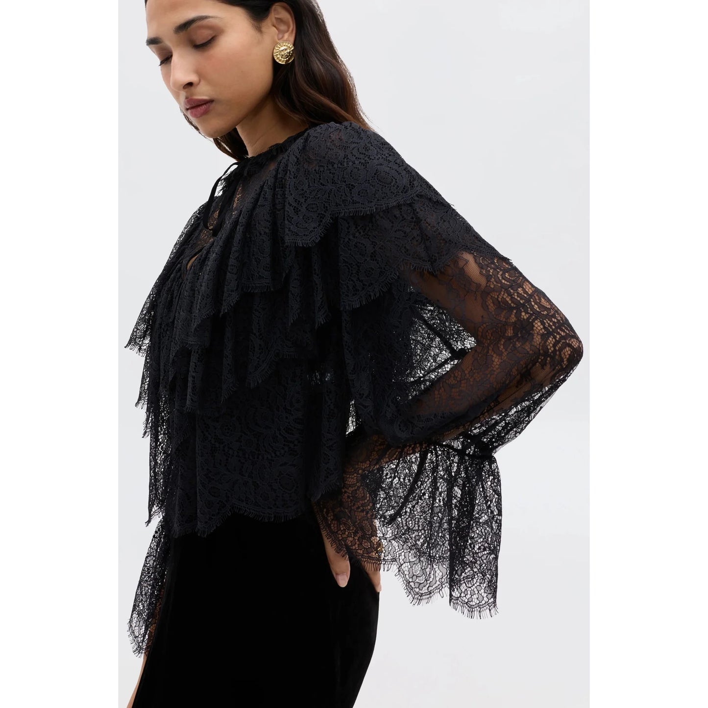 RIXO "Faryn" Lace Top in Black, Size Small