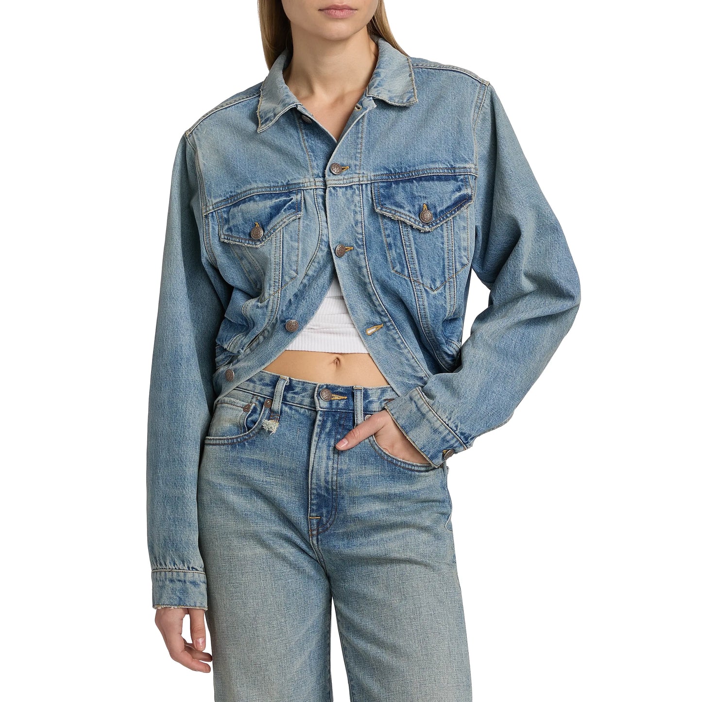 R13 Wrap Around Trucker Jacket in "Merrin Blue", size XS