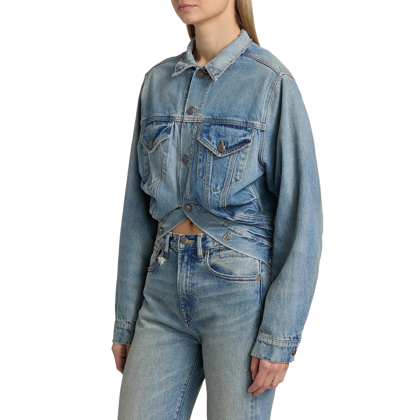 R13 Wrap Around Trucker Jacket in "Merrin Blue", size XS