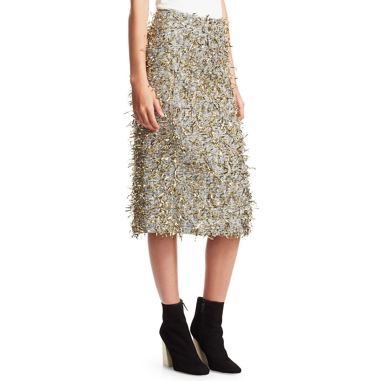 Jupe crayon Rachel Comey "Hanabi Jacquard" en or, taille 4