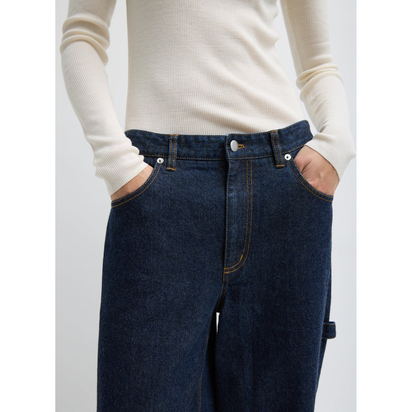 Tibi Indigo Denim Slouchy Carpenter Jean in Dark Denim, size 32