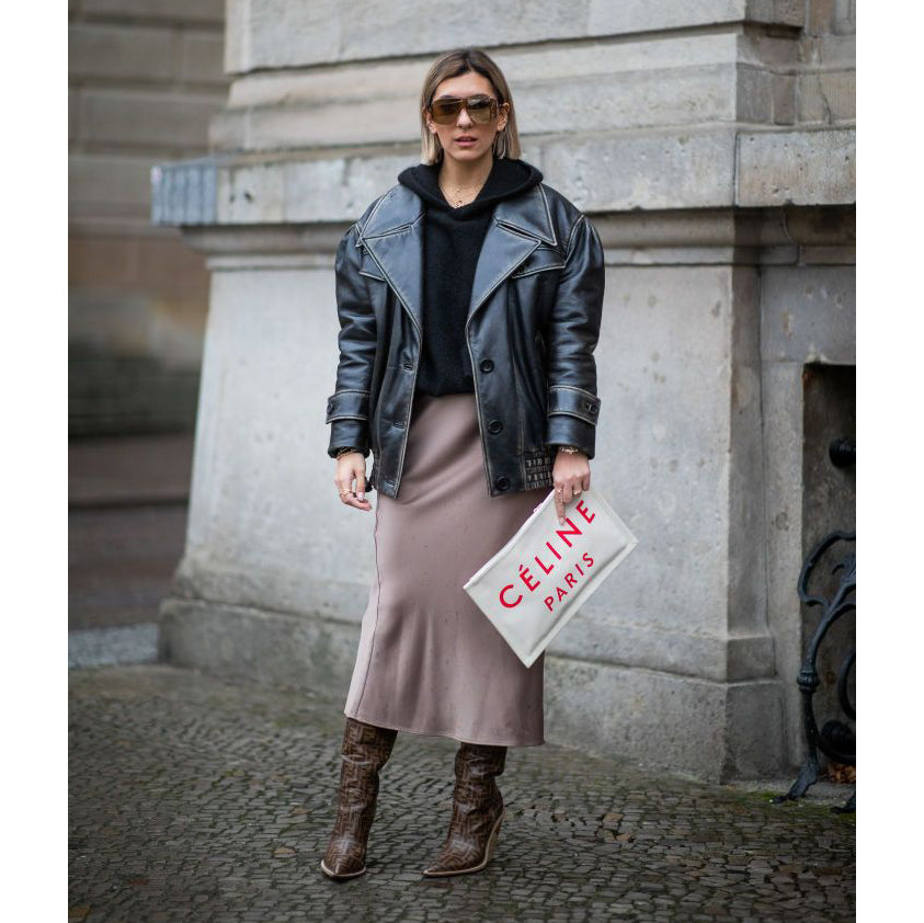 Pochette en toile Celine "Made In" avec police rouge