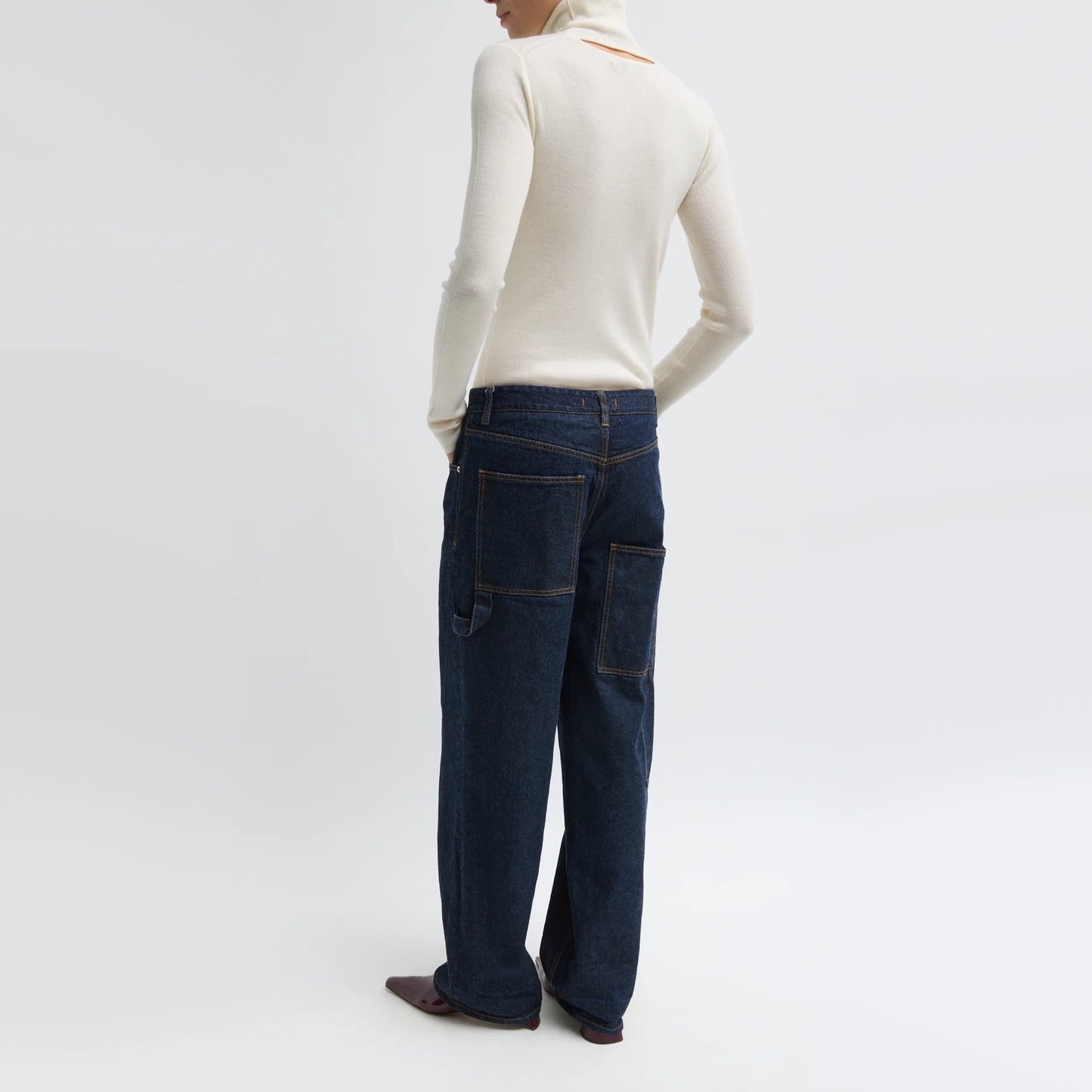 Tibi Indigo Denim Slouchy Carpenter Jean in Dark Denim, size 32