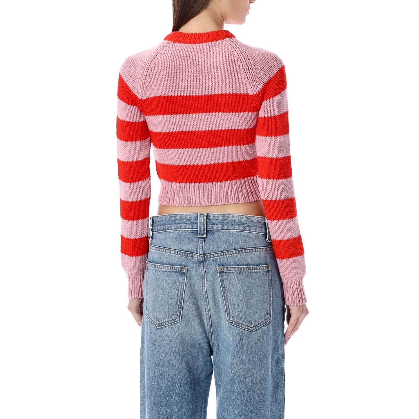 Marni Striped Crop Sweater in Red/Pink, size 42 (fits size small)