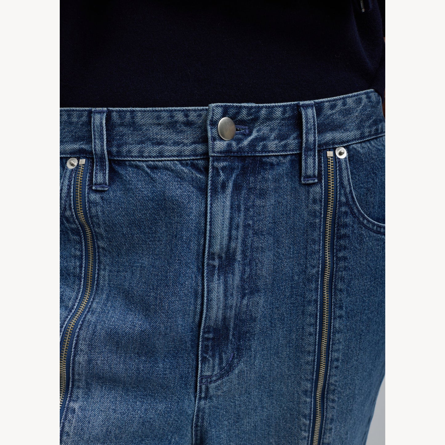 Tibi Zippered Denim Jogger in Classic Blue, size 28