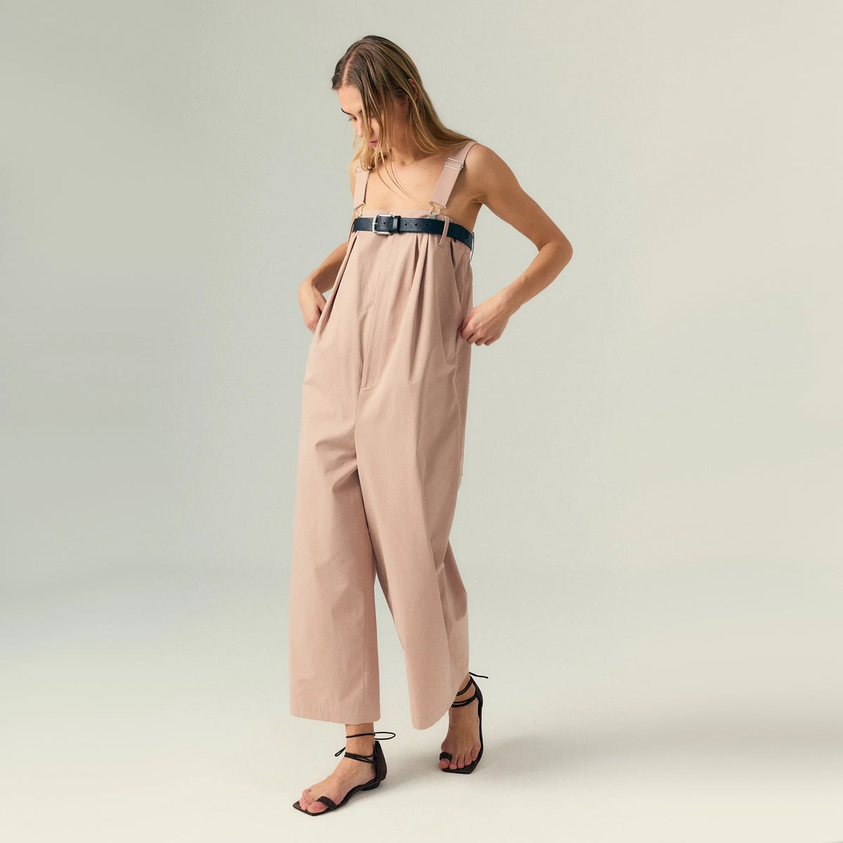 Tibi Bio Twill Overall Wide Leg Pant in "Cameo Pink", size 12