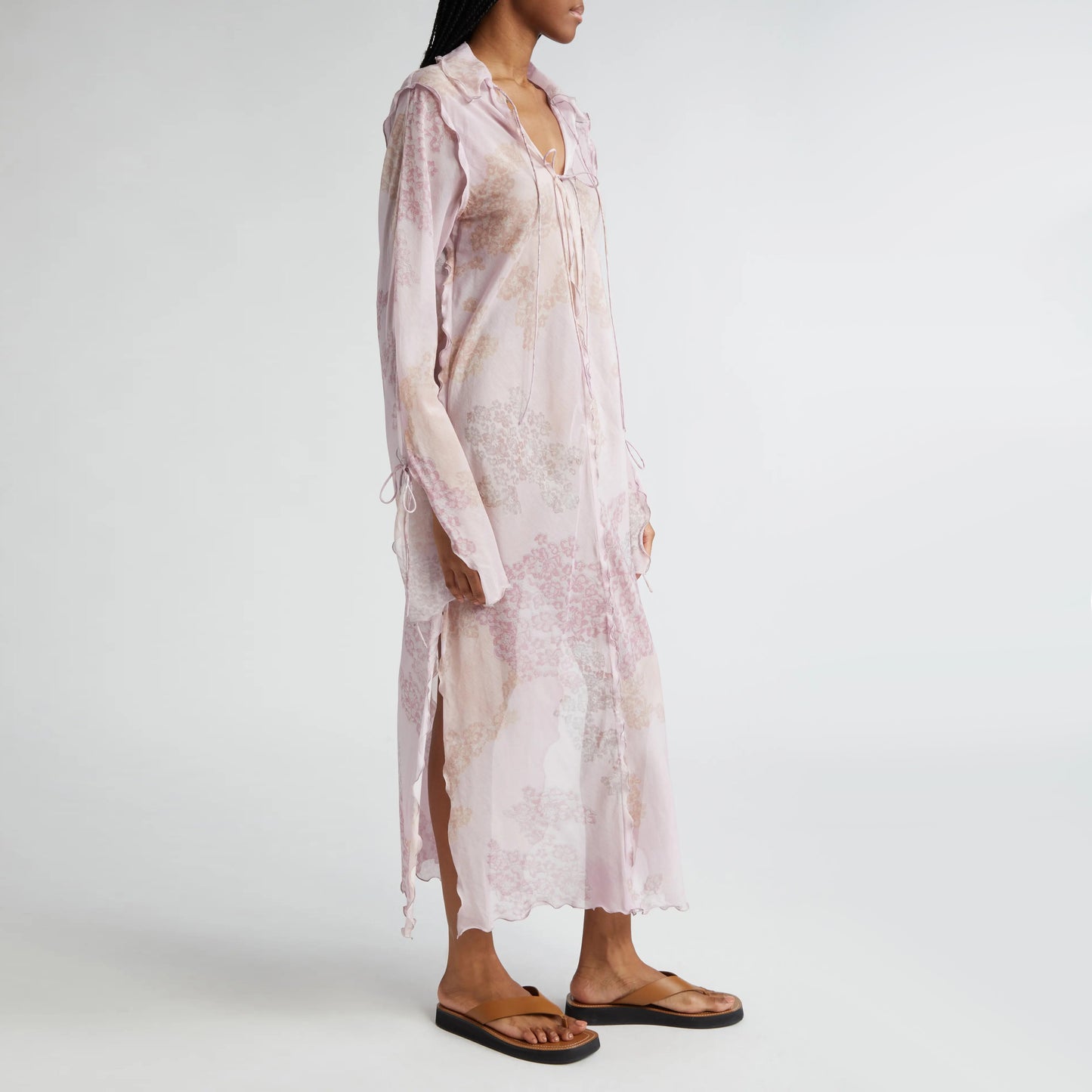 Acne Studios Chiffon Printed Maxi Dress in Pink, size 34