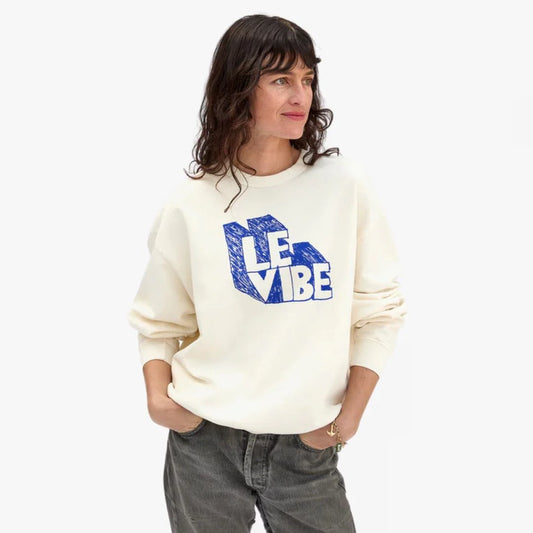 Clare V "Le Vibe" Oversized Sweatshirt in Ivory, size XS