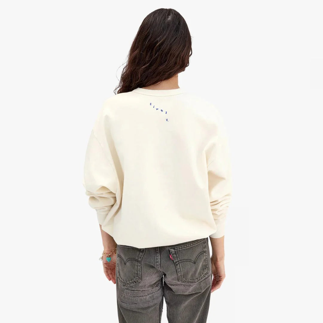 Clare V "Le Vibe" Oversized Sweatshirt in Ivory, size XS