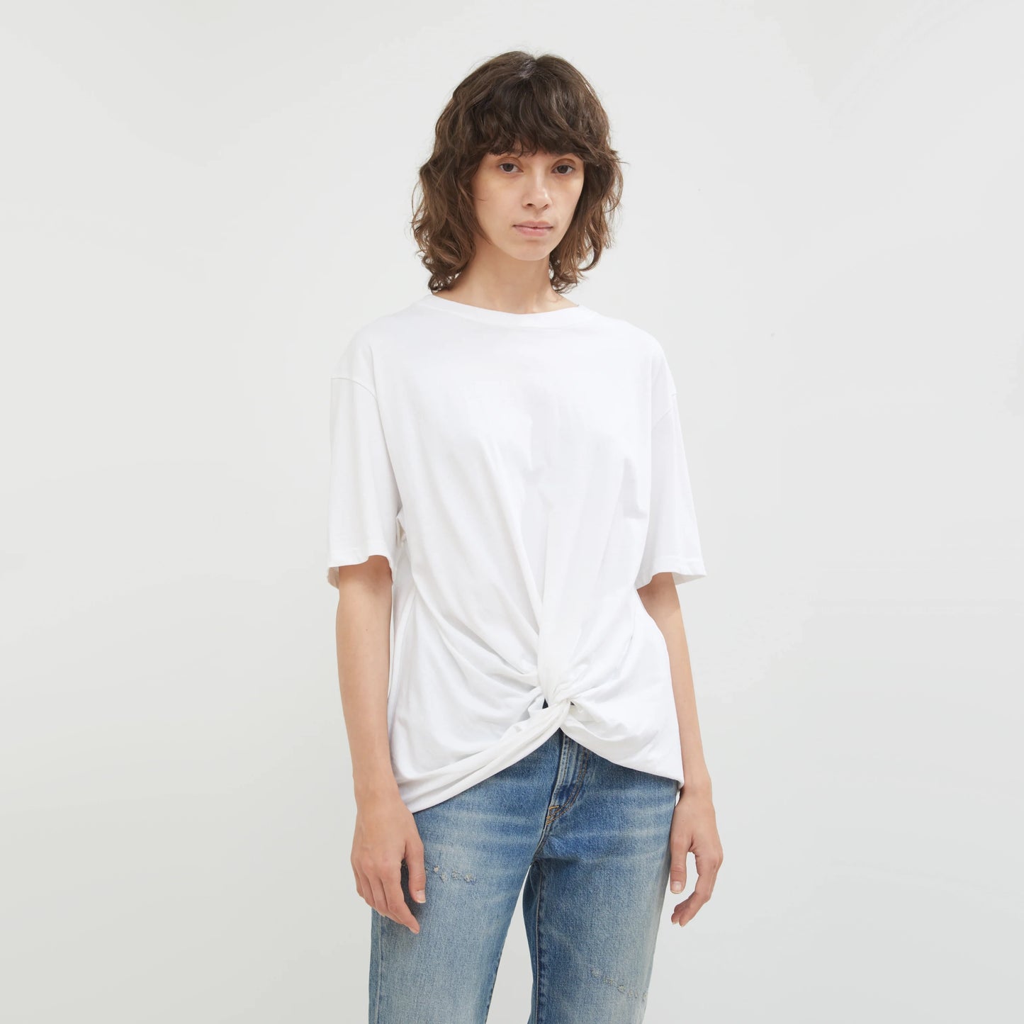 R13 Twist Front Tee Shirt in White, size Medium