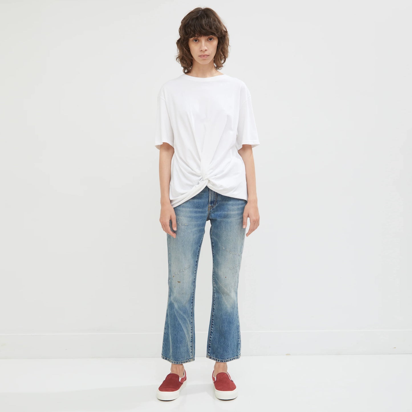 R13 Twist Front Tee Shirt in White, size Medium