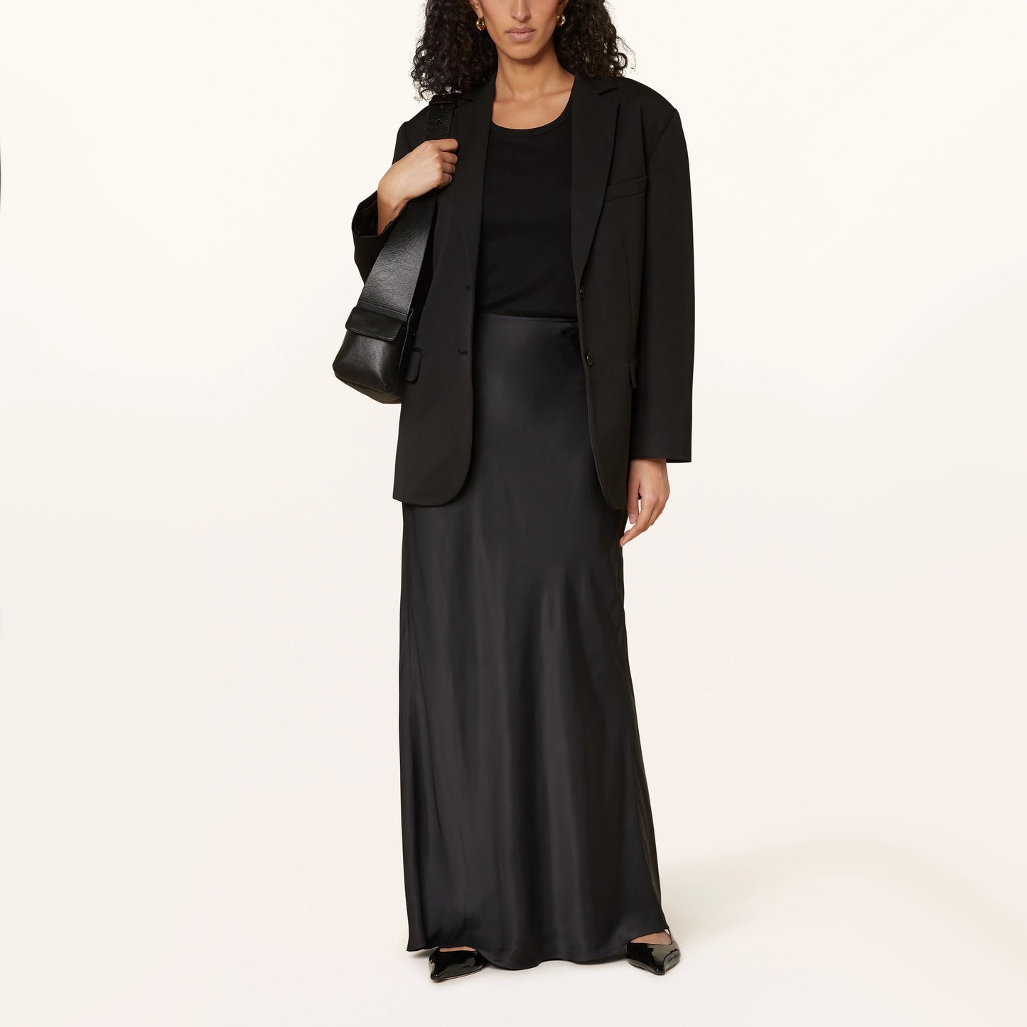 Rohe Long Satin Skirt in Black, size 40 (size 6/8)