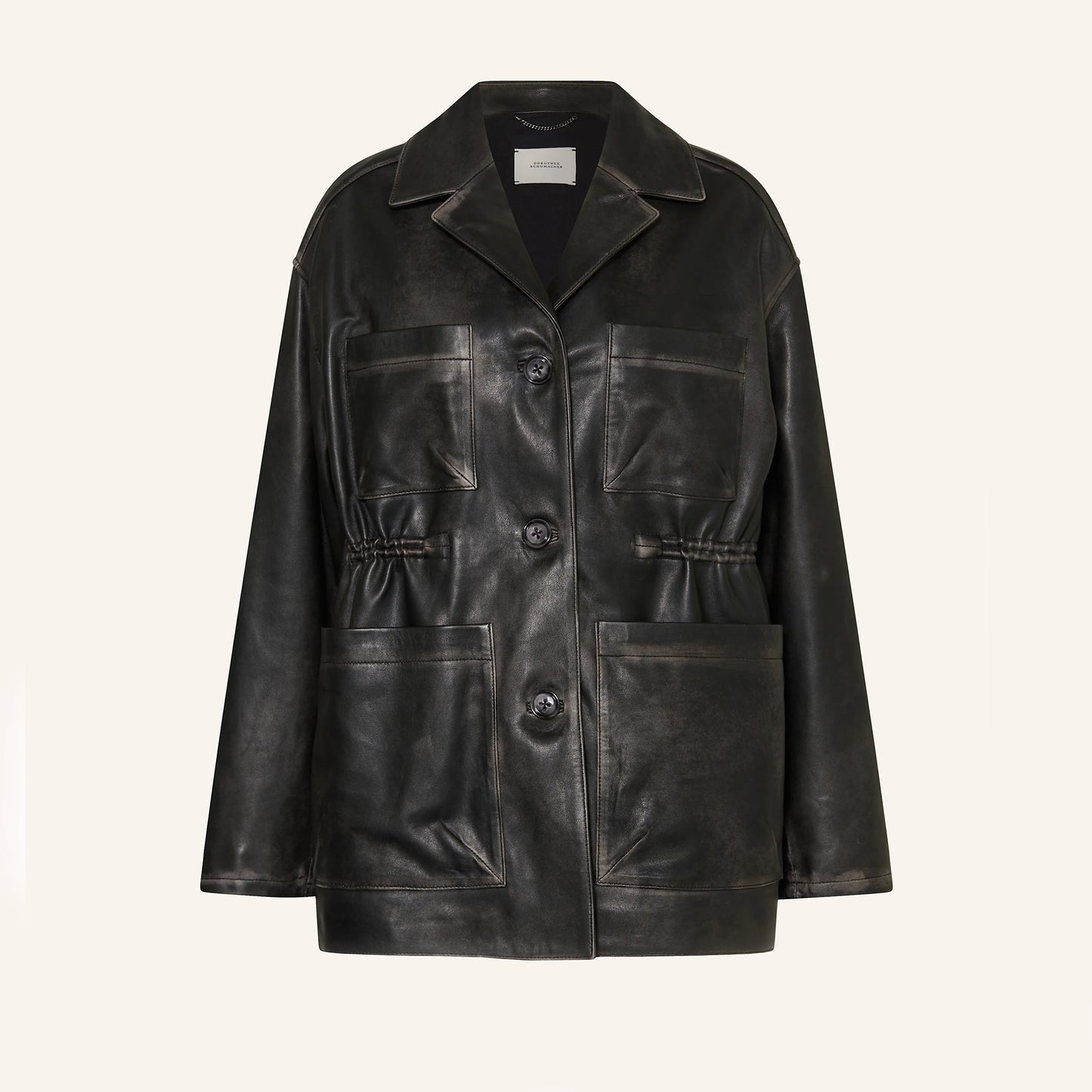 Dorothee Schumacher "Sleek Statement" Distressed Leather Jacket in Black, size "2" (Size Small)