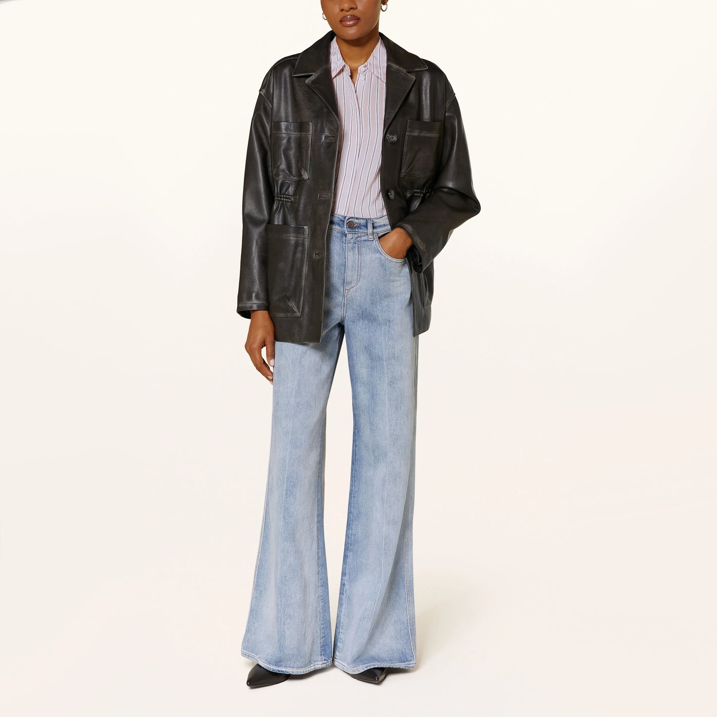 Dorothee Schumacher "Sleek Statement" Distressed Leather Jacket in Black, size "2" (Size Small)