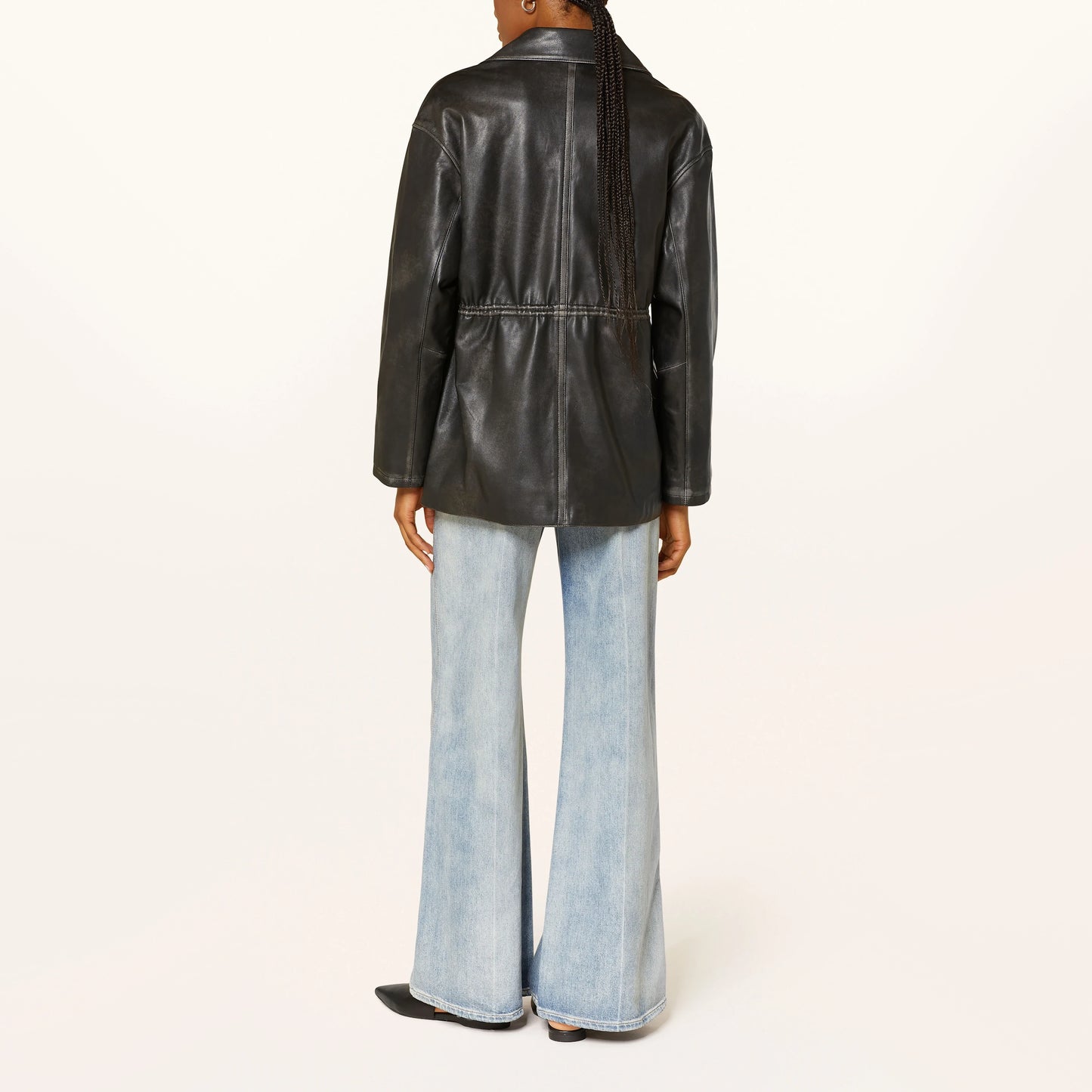 Dorothee Schumacher "Sleek Statement" Distressed Leather Jacket in Black, size "2" (Size Small)