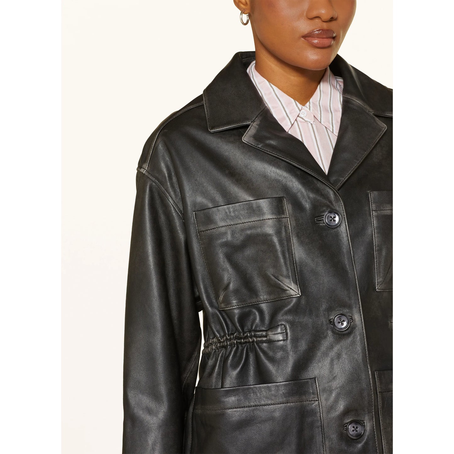 Dorothee Schumacher "Sleek Statement" Distressed Leather Jacket in Black, size "2" (Size Small)