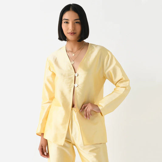 Donni Taffeta Split Top in "Butter" (Yellow), size Small