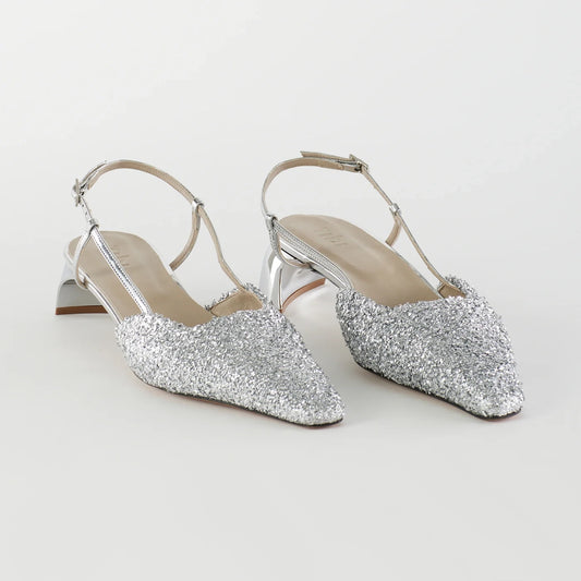 Tibi Curly Victor Slingbacks in Silver, size 42
