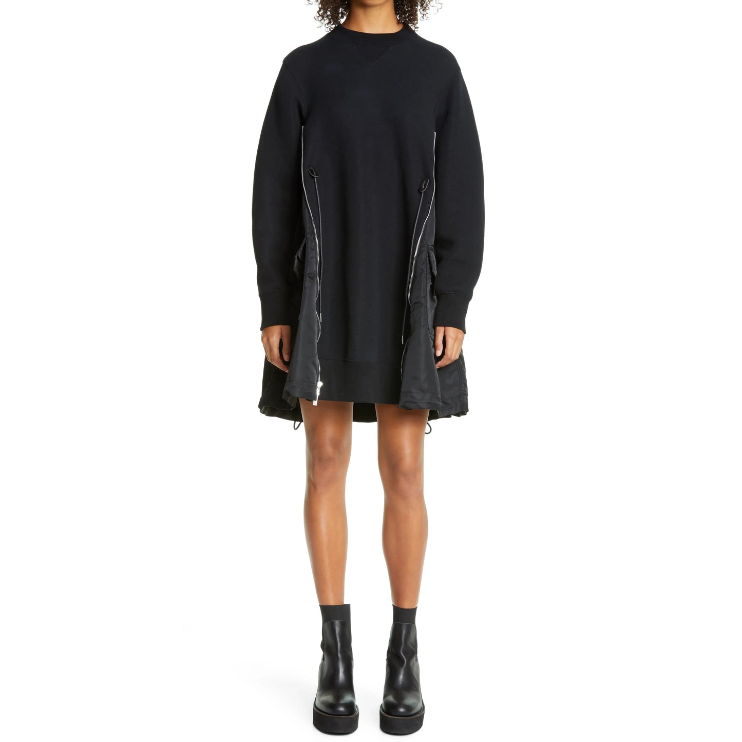 Sacai Sweatshirt Dress in Black, size "1" (fits XS/S)