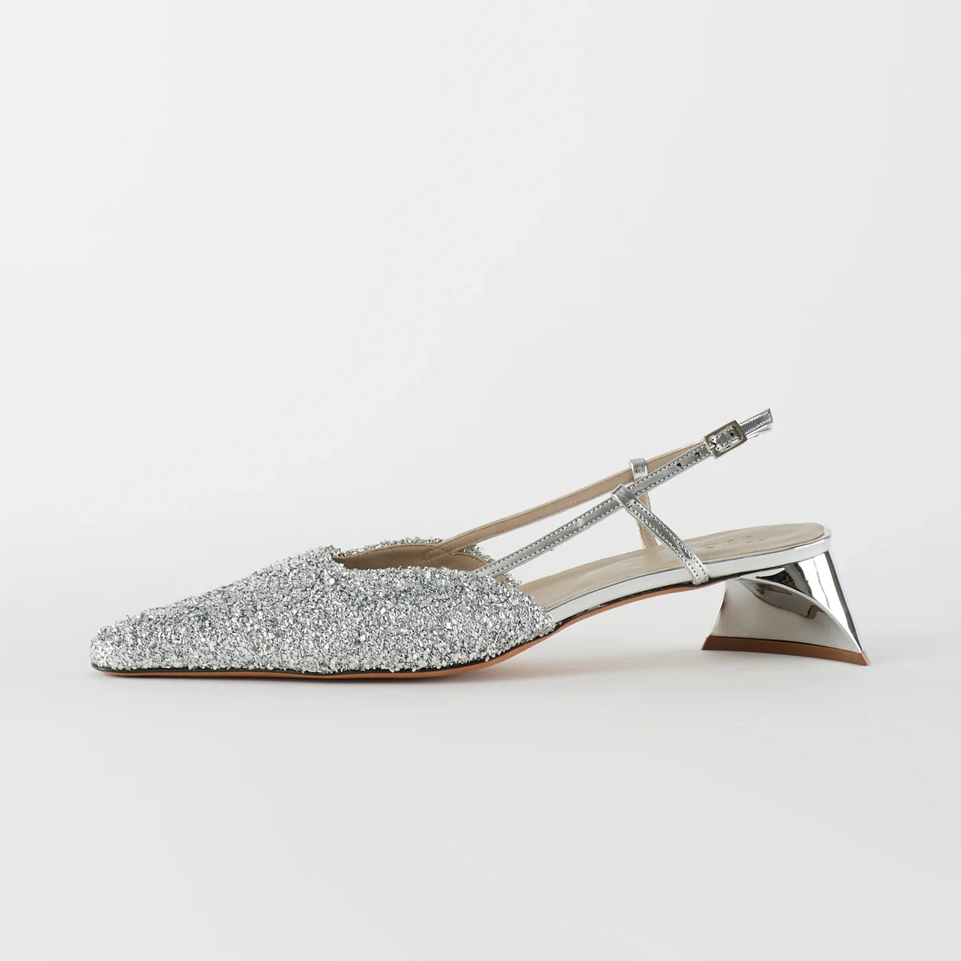 Tibi Curly Victor Slingbacks in Silver, size 42