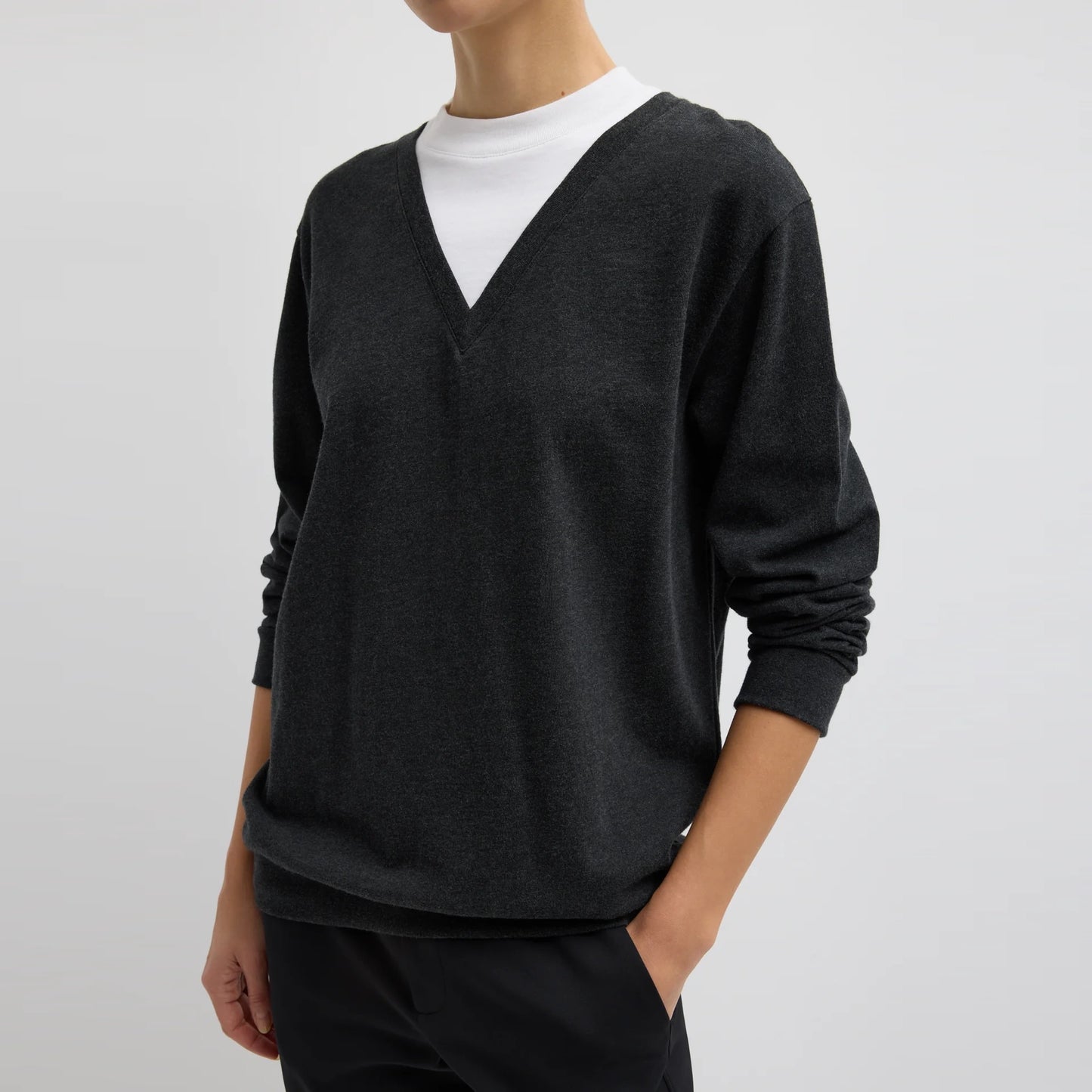 Tibi Perfect T-Shirt Trompe L'oeil Top in Grey Multi, size Small