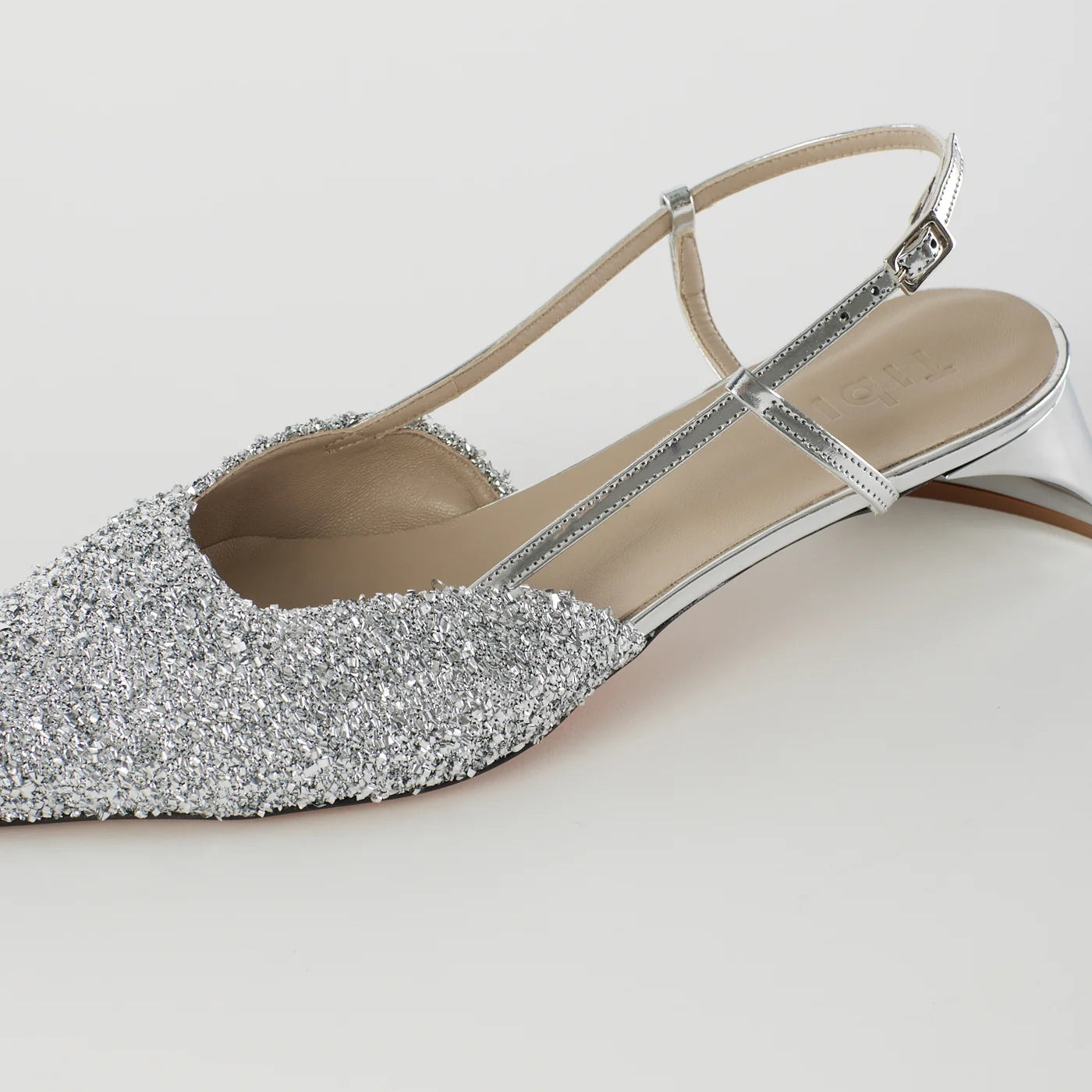 Tibi Curly Victor Slingbacks in Silver, size 42