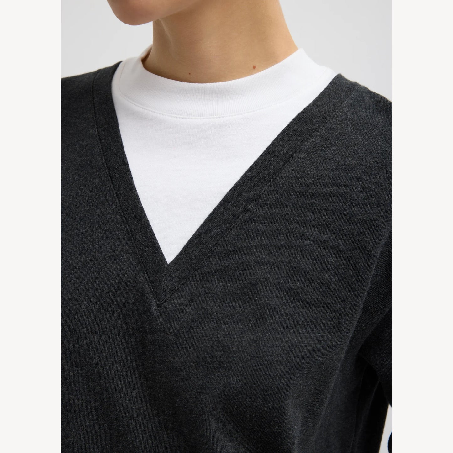 Tibi Perfect T-Shirt Trompe L'oeil Top in Grey Multi, size Small