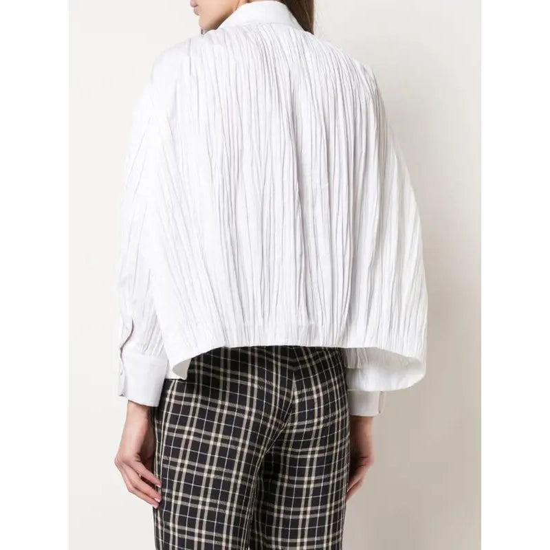 Khaite "Malone" Plisse Cocoon blouse in White, size XS