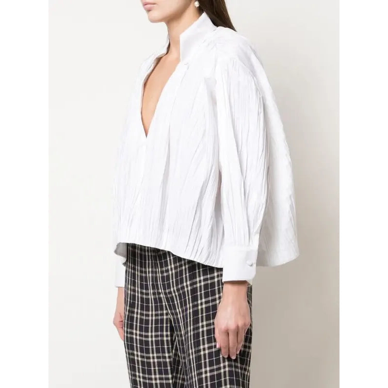 Khaite "Malone" Plisse Cocoon blouse in White, size XS