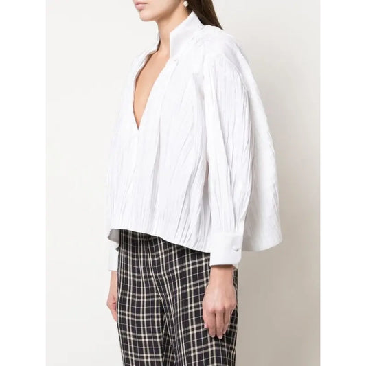 Khaite "Malone" Plisse Cocoon blouse in White, size XS
