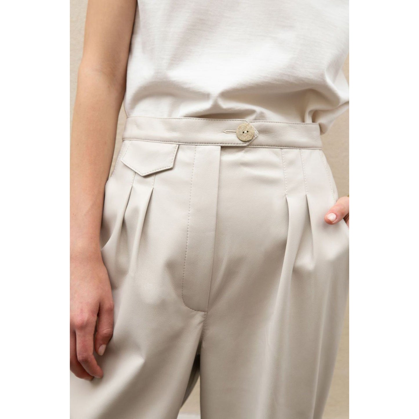 Nanushka "Mitsu" Faux-Leather Pants in Beige, size XL