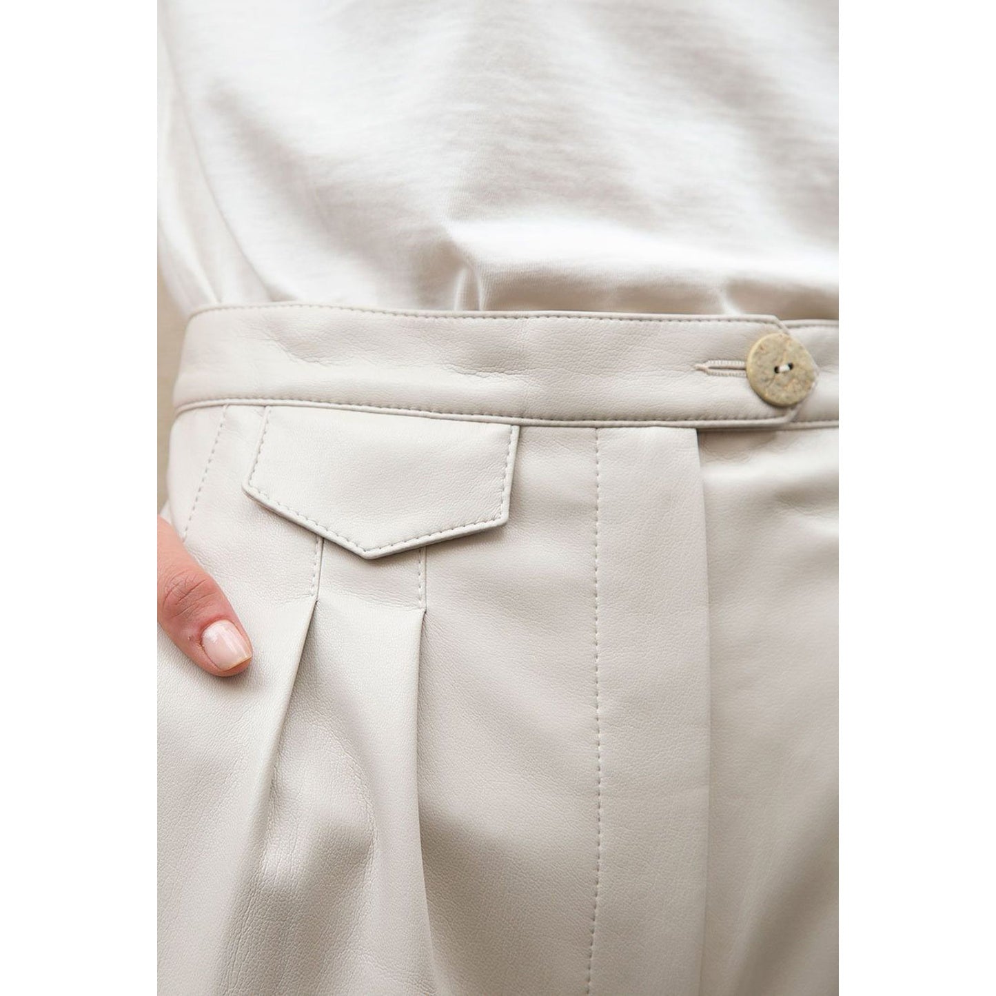 Nanushka "Mitsu" Faux-Leather Pants in Beige, size XL