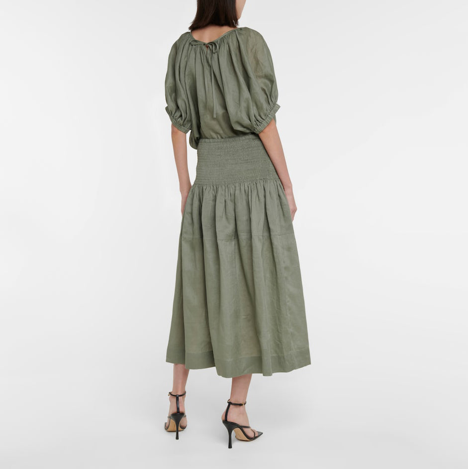 Joseph "Senzo" Smocked Waist Ramie Skirt in "Argil", size 42 (fits Medium)