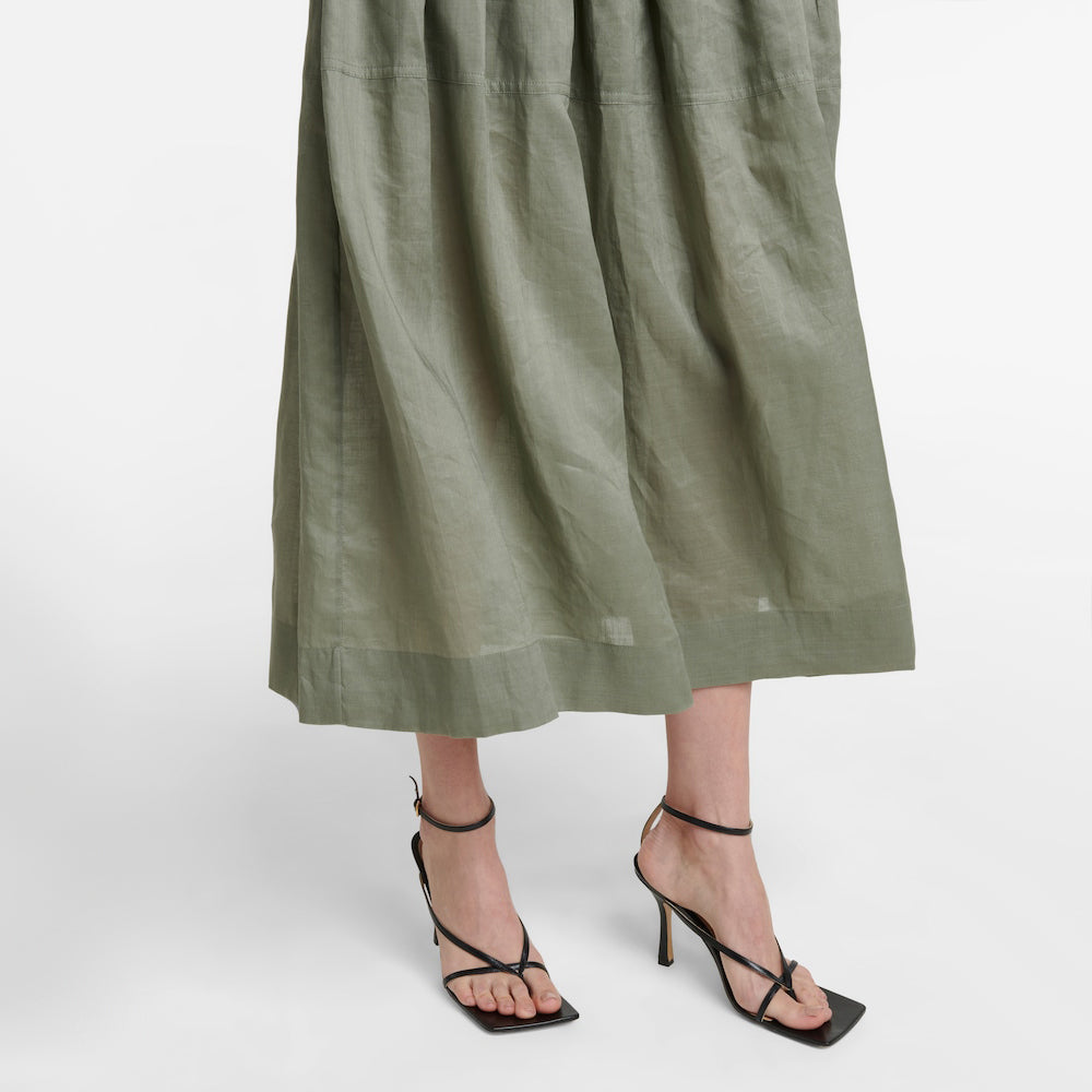 Joseph "Senzo" Smocked Waist Ramie Skirt in "Argil", size 42 (fits Medium)