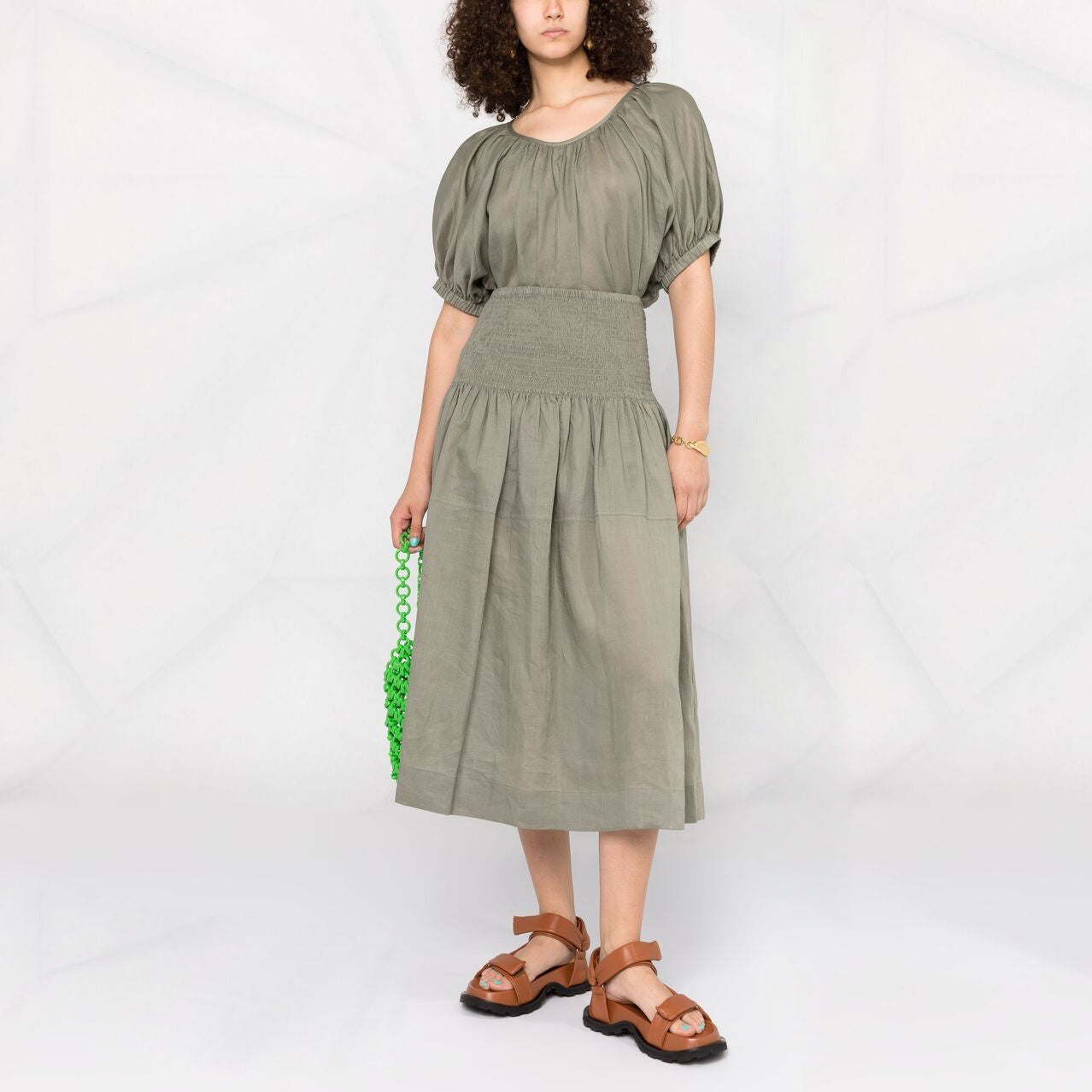 Joseph "Senzo" Smocked Waist Ramie Skirt in "Argil", size 42 (fits Medium)